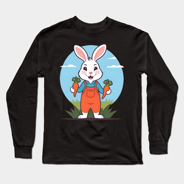 WHITE RABBIT IN THE GARDEN HARVESTING CARROTS Long Sleeve T-Shirt by Ciervo Primavera